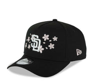 Load image into Gallery viewer, San Diego Padres New Era MLB 9FORTY 940 Adjustable A-Frame Cap Hat Black Crown/Visor White Logo With Pink Rose 1998 World Series Side Patch