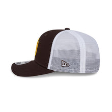 Load image into Gallery viewer, San Diego Padres New Era MLB 9SEVENTY 970 Stretch Snapback Low Profile Trucker/Mesh Cap Hat Brown Crown/Visor Yellow Logo Gray UV