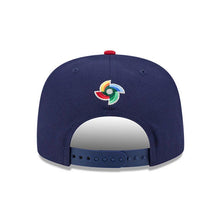 Load image into Gallery viewer, Japan New Era WBC World Baseball Classic 9FIFTY 950 Snapback A-Frame Cap Hat Navy Blue Crown/Visor Red/Metallic Gold Logo Japan Flag Side Patch