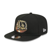 Load image into Gallery viewer, Los Angeles Dodgers New Era MLB 9FORTY 940 A-Frame Snapback Cap Hat Black Crown/Visor Metallic Gold/Bronze Logo 8x Champions Ring Green UV
