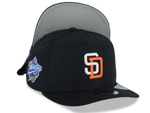 Load image into Gallery viewer, San Diego Padres New Era MLB 9FIFTY 950 A-Frame Snapback Cap Hat Navy Blue Crown/Visor White/Orange Logo 1998 World Series Side Patch Gray UV