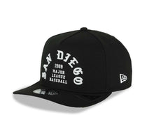 Load image into Gallery viewer, San Diego Padres New Era MLB 9FIFTY 950 Snapback A-Frame Cap Hat Black Crown/Visor White Logo 1969 Major League Baseball 40th Anniversary Side Patch