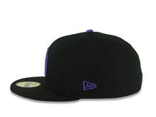 Load image into Gallery viewer, San Diego Padres New Era MLB 59FIFTY 5950 Fitted Cap Hat Black Crown/Visor Purple Logo 1998 World Series Side Patch Gray UV