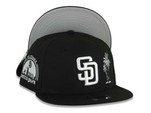 Load image into Gallery viewer, (Youth)San Diego Padres New Era MLB 9FIFTY 950 Kid Snapback Cap Hat Black Crown/Visor White Logo With Palm Tree 10 Years Petcopark Side Patch Gray UV