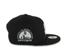 Load image into Gallery viewer, (Youth)San Diego Padres New Era MLB 9FIFTY 950 Kid Snapback Cap Hat Black Crown/Visor White Logo With Palm Tree 10 Years Petcopark Side Patch Gray UV