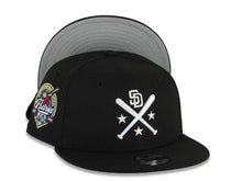Load image into Gallery viewer, (Youth)San Diego Padres New Era MLB 9FIFTY 950 Kid Snapback Cap Hat Black Crown/Visor White Bats Logo 40th Anniversary Side Patch Gray UV