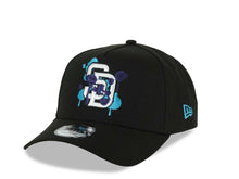 Load image into Gallery viewer, (Capland Exclusive) San Diego Padres New Era MLB 9FORTY 940 Adjustable A-Frame Black Cap Hat White/Purple/Turquoise Splatter Logo