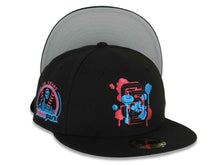Load image into Gallery viewer, (Capland Exclusive) San Diego Padres New Era MLB 59FIFTY 5950 Fitted Black Cap Hat Black/Magenta/Turquoise Splatter Logo Petco Park 10 Years Patch