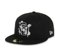 Load image into Gallery viewer, (Capland Exclusive) San Diego Padres New Era MLB 59FIFTY 5950 Fitted Black Cap Hat Black/White/Gray Splatter Logo 1984 World Series Side Patch
