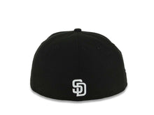 Load image into Gallery viewer, (Capland Exclusive) San Diego Padres New Era MLB 59FIFTY 5950 Fitted Black Cap Hat White/Purple/Turquoise Splatter Logo 40th Anniversary Side Patch
