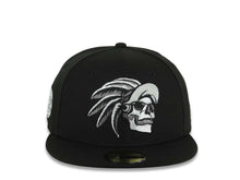 Load image into Gallery viewer, Mexico New Era 59FIFTY 5950 Fitted Cap Hat Black Crown/Visor Black/White/Gray Skull Logo Aztec Calendar Side Patch Gray UV