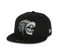 Load image into Gallery viewer, Mexico New Era 59FIFTY 5950 Fitted Cap Hat Black Crown/Visor Black/White/Gray Skull Logo Aztec Calendar Side Patch Gray UV