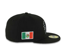 Load image into Gallery viewer, Mexico New Era 59FIFTY 5950 Fitted Cap Hat Black Crown/Visor Black/White Aztec Headdress Logo Mexico Flag Side Patch Gray UV