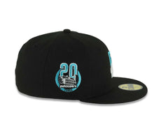 Load image into Gallery viewer, San Diego Padres New Era MLB 59FIFTY 5950 Fitted Cap Hat Black Crown/Visor White/Teal Drip Logo Petco Park 20 Years Side Patch Gray UV