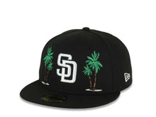 Load image into Gallery viewer, San Diego Padres New Era MLB 59FIFTY 5950 Fitted Cap Hat Black Crown/Visor White Logo 2 Palm Trees Petco Park 10 Years Side Patch Gray UV