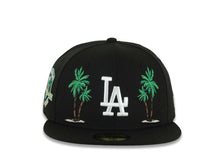 Load image into Gallery viewer, Los Angeles Dodgers New Era MLB 59FIFTY 5950 Fitted Cap Hat Black Crown/Visor White Logo 2 Palm Tree 50th Anniversary Side Patch Gray UV