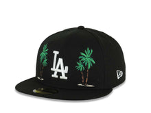 Load image into Gallery viewer, Los Angeles Dodgers New Era MLB 59FIFTY 5950 Fitted Cap Hat Black Crown/Visor White Logo 2 Palm Tree 50th Anniversary Side Patch Gray UV
