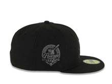 Load image into Gallery viewer, San Diego Padres New Era MLB 59FIFTY 5950 Fitted Cap Hat Black Crown/Visor Black/Dark Gray P Logo 40th Anniversary Side Patch Gray UV