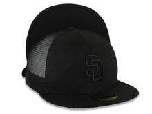 Load image into Gallery viewer, San Diego Padres New Era MLB 59FIFTY 5950 Fitted Trucker/Mesh Cap Hat Black Crown/Visor Black Logo Black UV