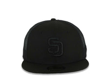 Load image into Gallery viewer, San Diego Padres New Era MLB 59FIFTY 5950 Fitted Trucker/Mesh Cap Hat Black Crown/Visor Black Logo Black UV