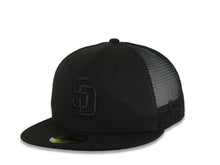 Load image into Gallery viewer, San Diego Padres New Era MLB 59FIFTY 5950 Fitted Trucker/Mesh Cap Hat Black Crown/Visor Black Logo Black UV