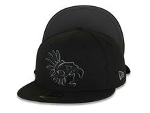 Load image into Gallery viewer, Mexico New Era 59FIFTY 5950 Fitted Cap Hat Black Crown/Visor Black/Dark Gray Aztec Headdress Logo Dark Gray UV