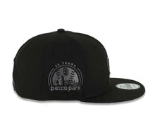 Load image into Gallery viewer, San Diego Padres New Era MLB 9FIFTY 950 Snapback Cap Hat Black Crown/Visor Black/Dark Gray Swinging Friar Logo Petco Park 10 Years Side Patch