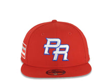 Load image into Gallery viewer, Puerto Rico New Era 59FIFTY 5950 Fitted Cap Hat Red Crown/Visor White/Royal Blue Logo WBC Back Logo Puerto Rico Flag Side Patch Gray UV