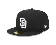 Load image into Gallery viewer, San Diego Padres New Era MLB 59FIFTY 5950 Fitted Cap Hat Black Crown/Visor White Logo 2016 All-Star Game Side Patch