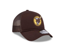 Load image into Gallery viewer, San Diego Padres New Era MLB 9FORTY 940 Adjustable A-Frame Mesh/Trucker Cap Hat Brown Crown/Visor Yellow Swinging Friar Logo
