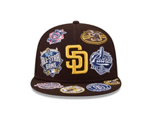 Load image into Gallery viewer, San Diego Padres New Era MLB 59FIFTY 5950 Fitted Cap Hat Dark Brown Crown/Visor Yellow Logo All MLB Team Logos Gray UV (Allover)