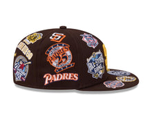 Load image into Gallery viewer, San Diego Padres New Era MLB 59FIFTY 5950 Fitted Cap Hat Dark Brown Crown/Visor Yellow Logo All MLB Team Logos Gray UV (Allover)