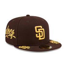 Load image into Gallery viewer, San Diego Padres New Era MLB 59FIFTY 5950 Fitted Cap Hat Brown Crown/Visor Yellow Logo Gray UV (WordMark)