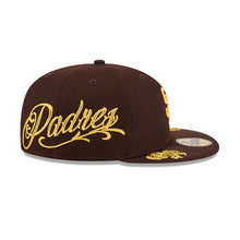 Load image into Gallery viewer, San Diego Padres New Era MLB 59FIFTY 5950 Fitted Cap Hat Brown Crown/Visor Yellow Logo Gray UV (WordMark)