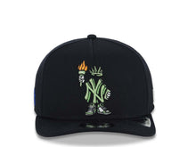Load image into Gallery viewer, New York Yankees New Era MLB 9FIFTY 950 A-Frame Snapback Cap Hat Navy Blue Crown/Visor Green/Orange Liberty Cartoon Logo NY Side Patch Gray UV