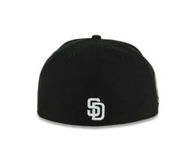 Load image into Gallery viewer, San Diego Padres New Era MLB 59FIFTY 5950 Fitted Cap Hat Black Crown/Visor Black/Metallic Gold/White Splatter Logo 10 Years Petcopark Side Patch