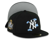 Load image into Gallery viewer, New York Yankees New Era MLB 59FIFTY 5950 Fitted Cap Hat Black Crown/Visor White/Sky Blue Logo With Cloud 2024 World Series Side Patch Gray UV