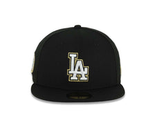 Load image into Gallery viewer, Los Angeles Dodgers New Era MLB 59FIFTY 5950 Fitted Cap Hat Black Crown/Visor White/Black/Metallic Gold Logo Aztec Calendar Side Patch Gray UV