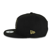 Load image into Gallery viewer, (Youth)San Diego Padres New Era MLB 9FIFTY 950 Kid Snapback Cap Hat Black Crown/Visor Black/Metallic Gold Logo Mexico Eagle Side Patch Gray UV
