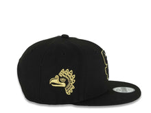 Load image into Gallery viewer, (Youth)San Diego Padres New Era MLB 9FIFTY 950 Kid Snapback Cap Hat Black Crown/Visor Black/Metallic Gold Logo Mexico Eagle Side Patch Gray UV