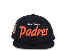 Load image into Gallery viewer, (Youth)San Diego Padres New Era MLB 9FIFTY 950 Kid Snapback Cap Hat Navy Blue Crown/Visor White/Orange Script Logo 40th Anniversary Side Patch Gray UV