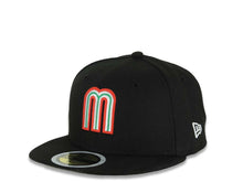 Load image into Gallery viewer, (Youth)Mexico New Era WBC World Baseball Classic 59FIFTY 5950 Kid Fitted Cap Hat Black Crown/Visor Team Color Logo Mexico Flag Side Patch Gray UV