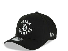 Load image into Gallery viewer, San Diego Padres New Era MLB 9FORTY 940 Adjustable A-Frame Cap Hat Black Crown/Visor White Friar Faithful Text Logo 40th Anniversary Side Patch