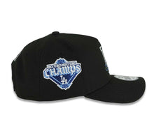 Load image into Gallery viewer, Los Angeles Dodgers New Era MLB 9FORTY 940 Adjustable A-Frame Cap Black Crown/Visor Black/Blue Floral Logo Back To Back World Series Champs Side Patch