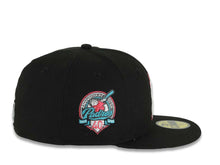 Load image into Gallery viewer, San Diego Padres New Era MLB 59FIFTY 5950 Fitted Cap Hat Black Crown/Visor White/Teal/Pink With Flame/Fire Logo 40th Anniversary Side Patch Gray UV