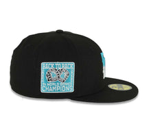 Load image into Gallery viewer, Los Angeles Dodgers New Era MLB 59FIFTY 5950 Fitted Cap Hat Black Crown/Visor White/Teal Drip Logo Back To Back 9x World Series Champions Side Patch