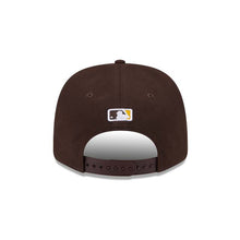 Load image into Gallery viewer, San Diego Padres New Era MLB 9SEVENTY 970 Stretch-Snap Cap Hat Dark Brown Crown/Visor Yellow Logo 2026 MLB World Tour Mexico City Series Side Patch