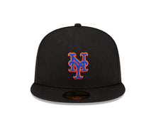 Load image into Gallery viewer, New York Mets New Era MLB 59FIFTY 5950 Fitted Cap Hat Black Crown/Visor Royal Blue/Orange Logo Black UV