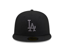 Load image into Gallery viewer, Los Angeles Dodgers New Era MLB 59FIFTY 5950 Fitted Cap Hat Black Crown/Visor Dark Gray Logo Gray UV