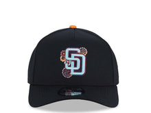 Load image into Gallery viewer, San Diego Padres New Era MLB 9FORTY 940 Adjustable A-Frame Cap Hat Navy Blue Crown/Visor Light Sky Blue/Pink Logo (2026 City Connect Batting Practice)